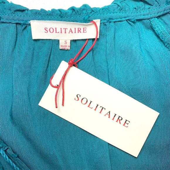 NWT SOLITAIRE Teal boho embroidered top - Picture 6 of 6